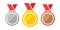 Medals vector illustration eps 10. Set of medals gold, silver, bronze. Gold, silver and bronze medals with red ribbon flat vector