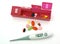 Medecine stuff. Pills with digital thermometer