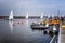 Medemblik, Holland, 08.21.2015: Marina with yachts in a small cozy European city. Bright sunny day