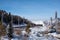 Medeo or Medeu - the highest ice skating rink in the world. Winter landscape.