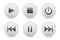 Media glass buttons. White audio or video shiny 3d icons