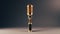 a media journalist's microphone on a light background with ample empty space on the left for text or graphics. The