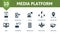 Media Platform icon set. Contains editable icons social media theme such as avatar, chatbot, geotargeting and more.