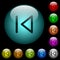 Media prev icons in color illuminated glass buttons