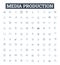 Media production vector line icons set. Filming, Animation, Editing, Post-Production, Photoshoots, Direction, Casting