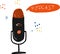 Media tool, mic and speech bubble doodle icon. Sound recording device, media equipment hand drawn vector illustration