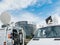 Media TV truck van parked in front of Parliament European building in Strasbourg