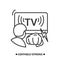 Media violence icon. Person watching tv and striking fist simple vector illustration