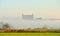 Mediaeval gothic panorama with a morning fog and towers of Gniew castle