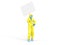 Medic in bright yellow hazmat suit holding poster