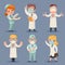Medic different positions doctor characters set retro cartoon design vector illustration