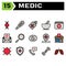 Medic icon set include biology, heredity, genetics, biotechnology, molecules, pregnancy strip, medical device, medical test,