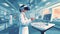 Medic in virtual glasses in medical laboratory