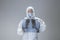 Medic in white hazmat protective suit, coronavirus illustration concept