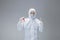 Medic in white hazmat protective suit, coronavirus illustration concept