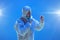 Medic in white hazmat protective suit, coronavirus illustration concept