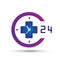 Medical 24 hours health care logo icon clock element for company on white background