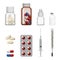 Medical accessories medicines jars tools realistic icons set vector illustration