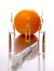 Medical ampoules with orange and syringe on a white background. Natural remedies. Natural cosmetology