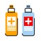 Medical antiseptics, antibacterial agents in bottles flat illustration