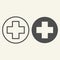 Medical assistance line and solid icon. Medical cross or plus care outline style pictogram on white background
