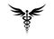 Medical caduceus symbol in black color. Logo concept of public health, two snake torches silhouette. Ancient hermes rod sign