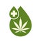 Medical Cannabis oil icon design with Marijuana leaf and hemp oil drop. CBD oil cannabis extract. Icon product label and logo