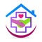 Medical care friendly health hospital love handshake logo vector design
