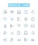 Medical care vector line icons set. Medicine, health, treatment, surgery, doctor, healthcare, diagnostics illustration