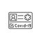 Medical certificate of vaccination covid black line icon. Safe travel. Pictogram for web, mobile app, promo. UI UX design element