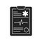 Medical clipboard black glyph icon. Patient card. Isolated vector element. Outline pictogram for web page, mobile app