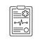 Medical clipboard black line icon. Patient card. Isolated vector element. Outline pictogram for web page, mobile app