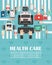 Medical computer online set with ambulance flat design