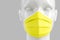 Medical concept, the concept of prohibition of freedom of speech. Women`s shiny fashionable head in a medical mask colored on a