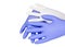 Medical concept: heap of inflated blue and white rubber gloves