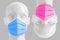 Medical concept, prohibition of freedom of speech. Women\\\'s shiny fashionable head in a medical mask colored on a light background