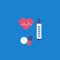 Medical concept, thermometer and tablet icons, pill and heart with pulse in flat style.