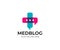 Medical cross and chat symbol logo template. Pharmacy vector design