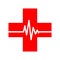 Medical cross with heartbeat icon. Vector illustration.