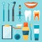 Medical dental equipment icons set in flat style