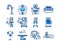 Medical devices line color icons set. MRI, anesthesia machine, syringe pump, dropper, defibrillator, Signs for web page, mobile