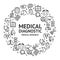 Medical Diagnostics Signs Round Design Template Thin Line Icon Concept. Vector