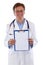 Medical doctor holding clipboard with empty paper