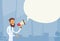 Medical Doctor Man Hold Megaphone Loudspeaker White Chat Bubble Copy Space Hospital