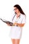 Medical doctor woman iIsolated on white background phonendoscope