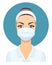 Medical Doctor Woman in Lab Coat with Surgical Face Mask. Virus Protection. Health Care Concept. Vector