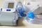 Medical equipment for inhalation with a respiratory mask, a nebulizer and blood pressure measurement.