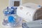 Medical equipment for inhalation with a respiratory mask, a nebulizer and blood pressure measurement.