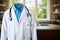 Medical expertise represented by a doctors lab coat and stethoscope background