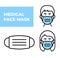 Medical Face Mask icons. Simple thin line signs with people wearing protection masks